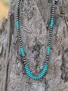 Turquoise and Silver Beaded Long Necklace