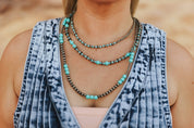 Turquoise and Silver Pearl Layered Necklace