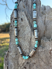 Turquoise And Silver Sunburst Beaded Necklace