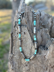 Turquoise And Silver Sunburst Beaded Necklace