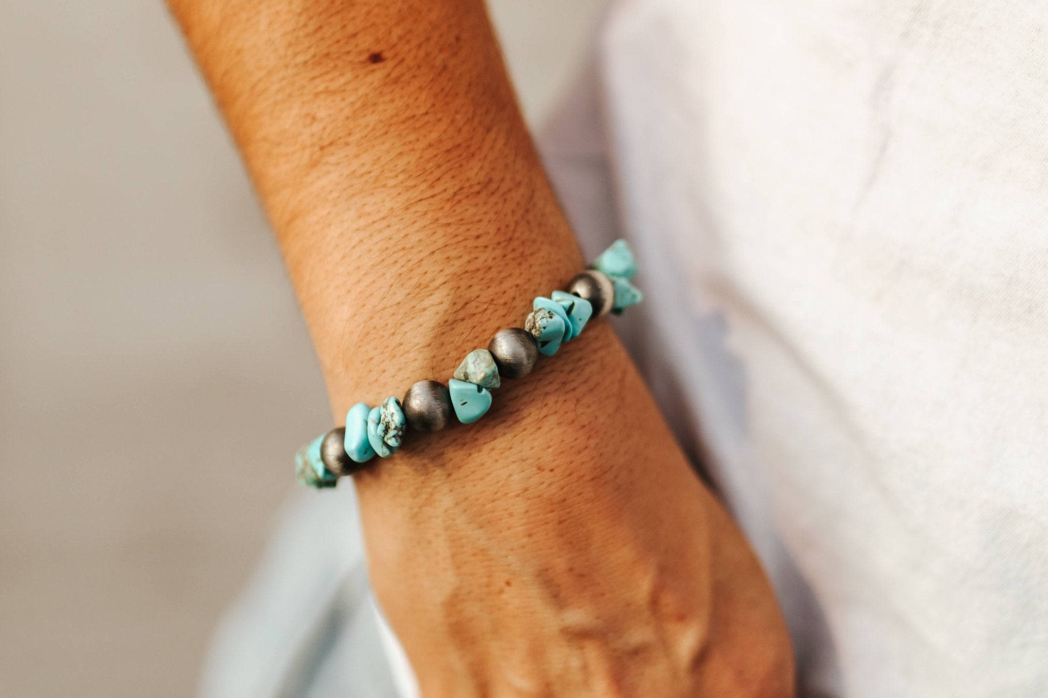 Turquoise Bead and Silver Bracelet Set