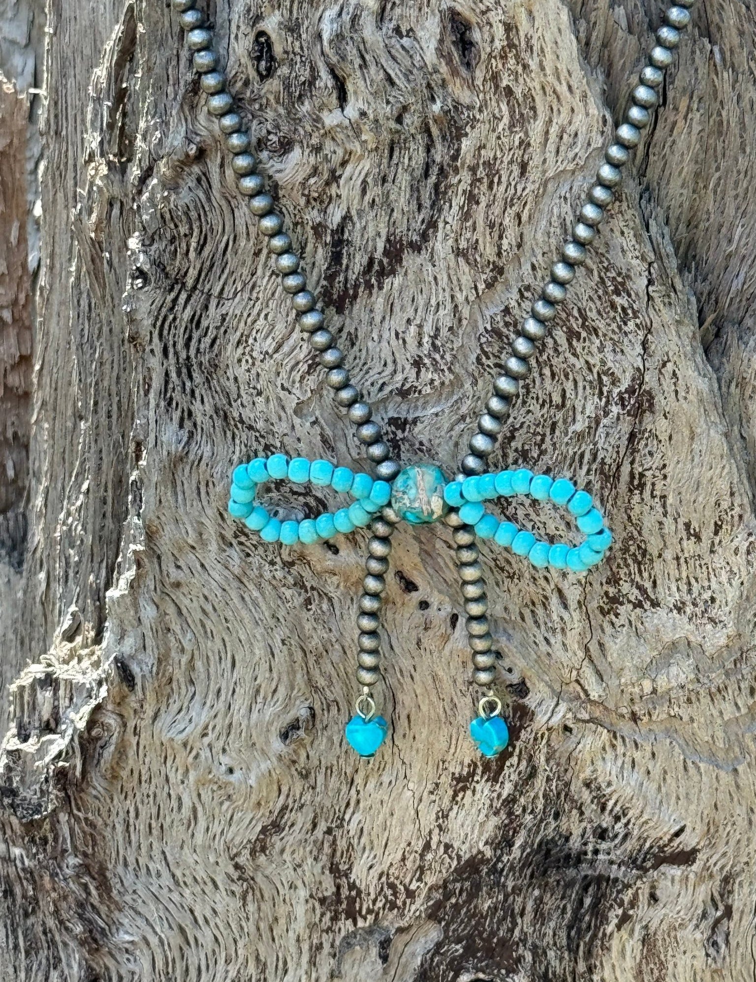 Turquoise Beaded Bow Necklace