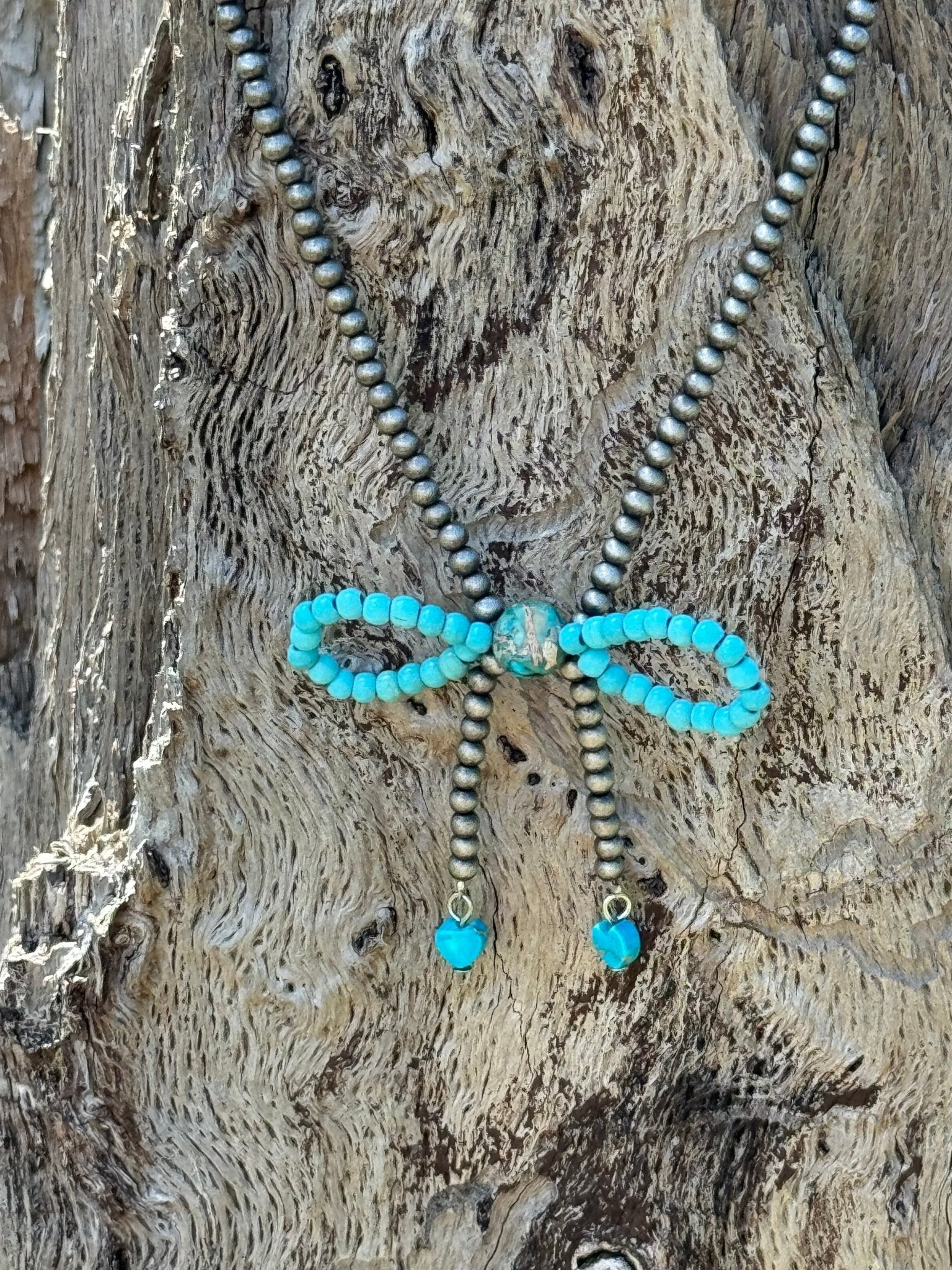 Turquoise Beaded Bow Necklace