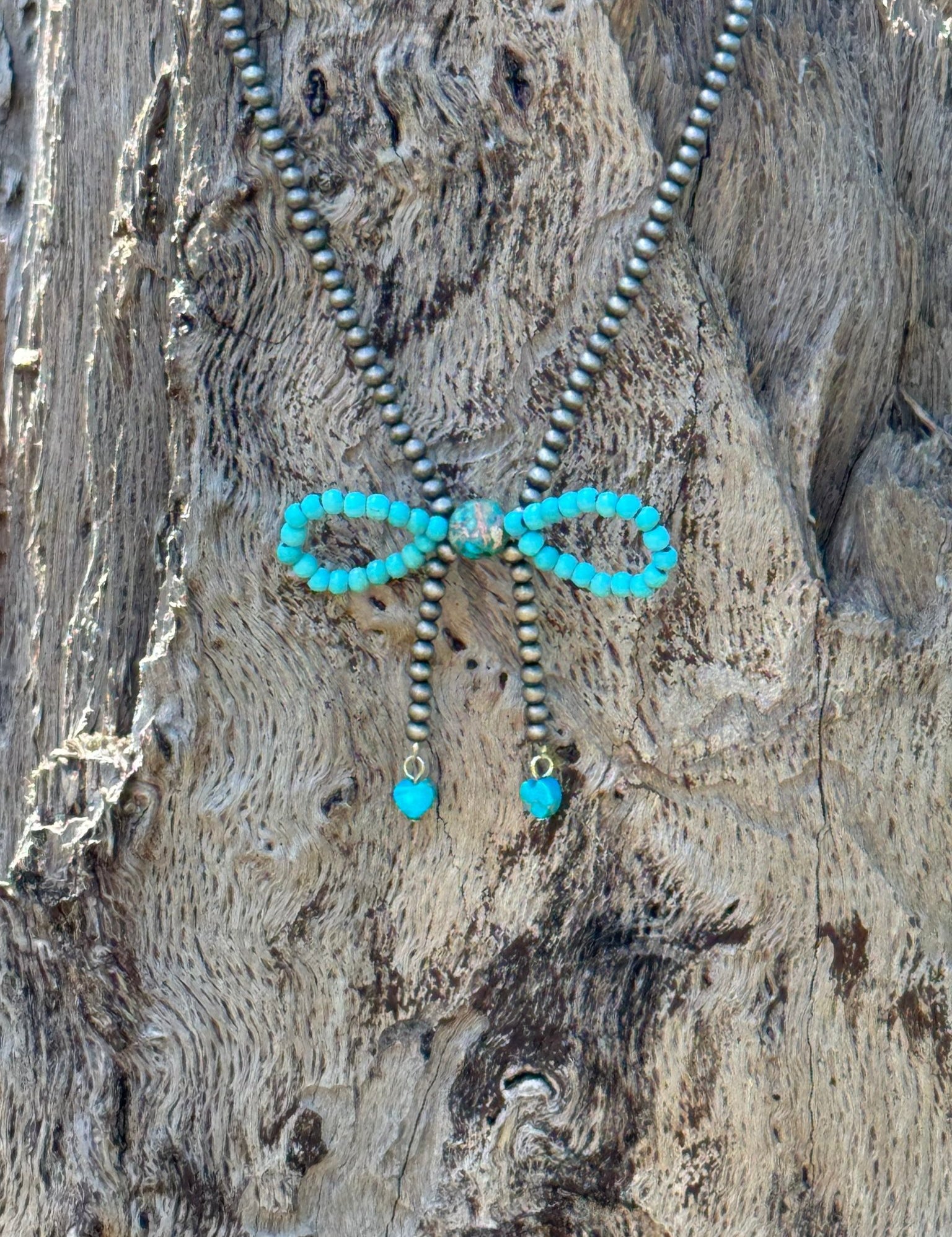Turquoise Beaded Bow Necklace