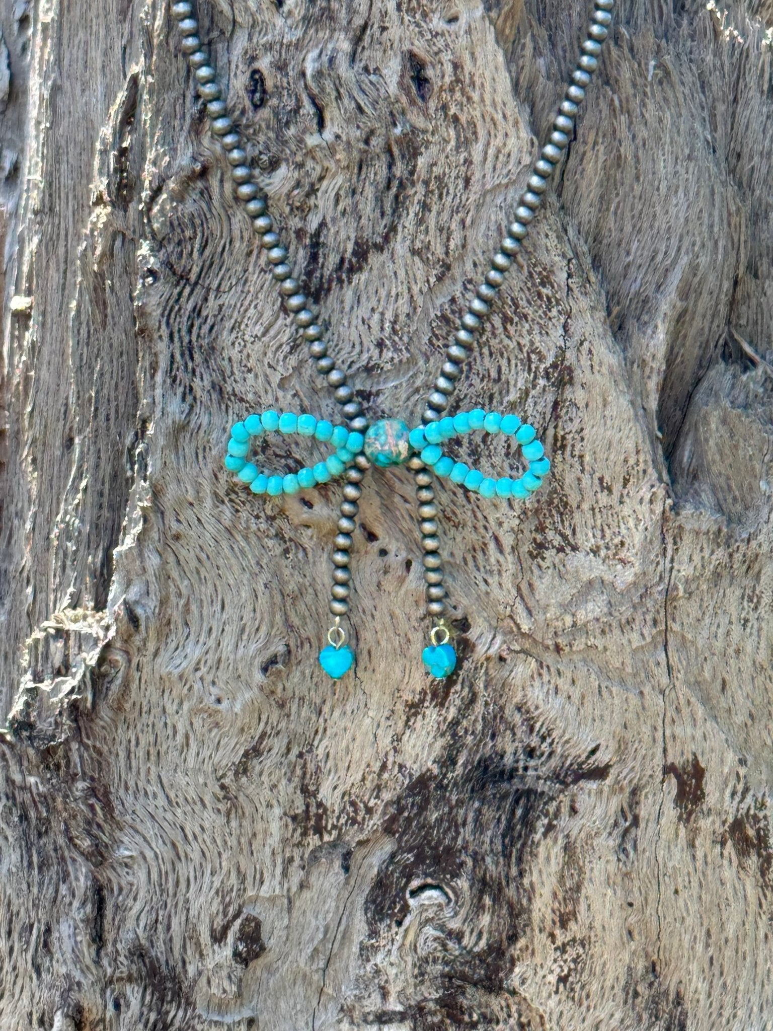 Turquoise Beaded Bow Necklace