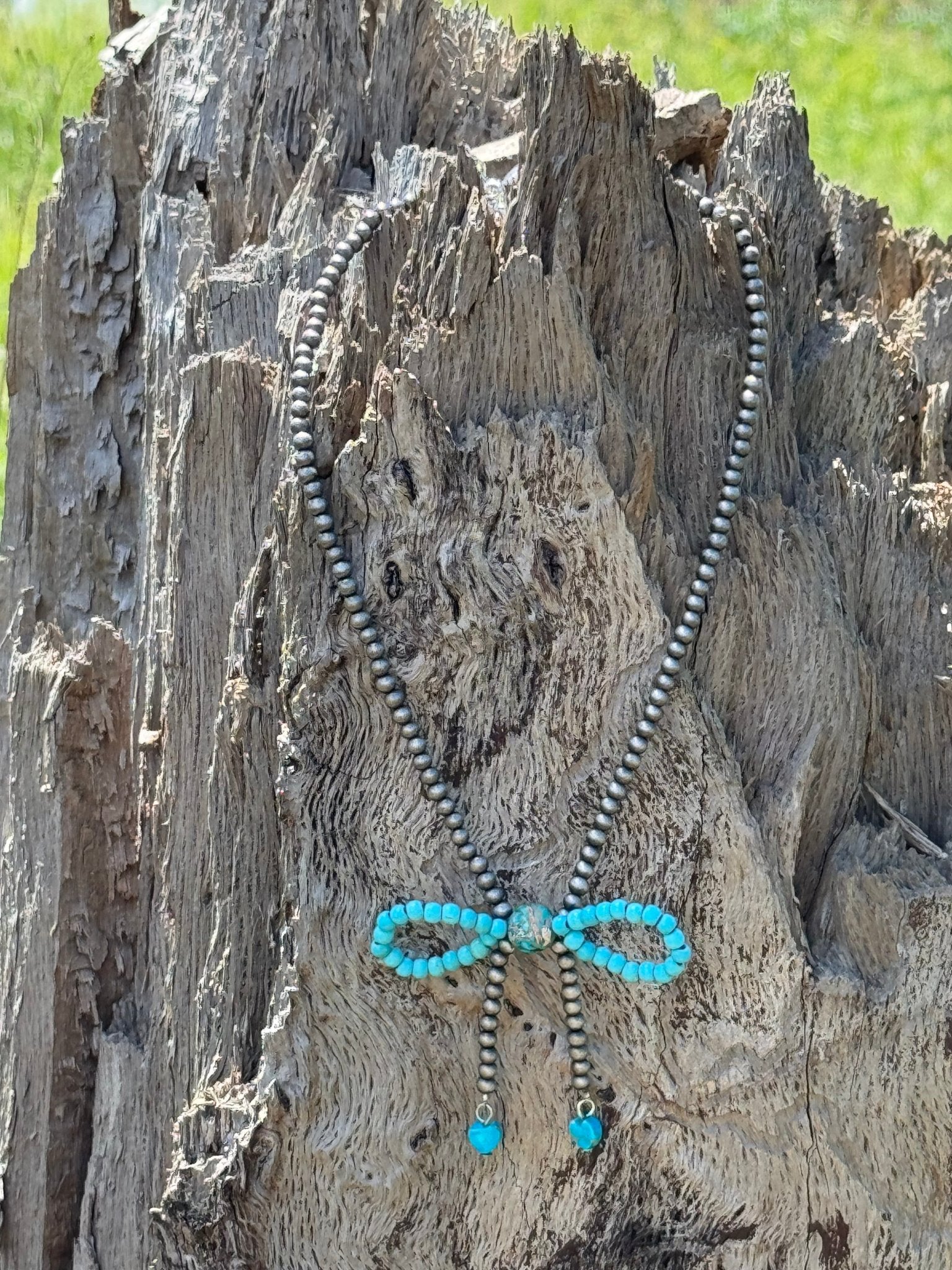 Turquoise Beaded Bow Necklace