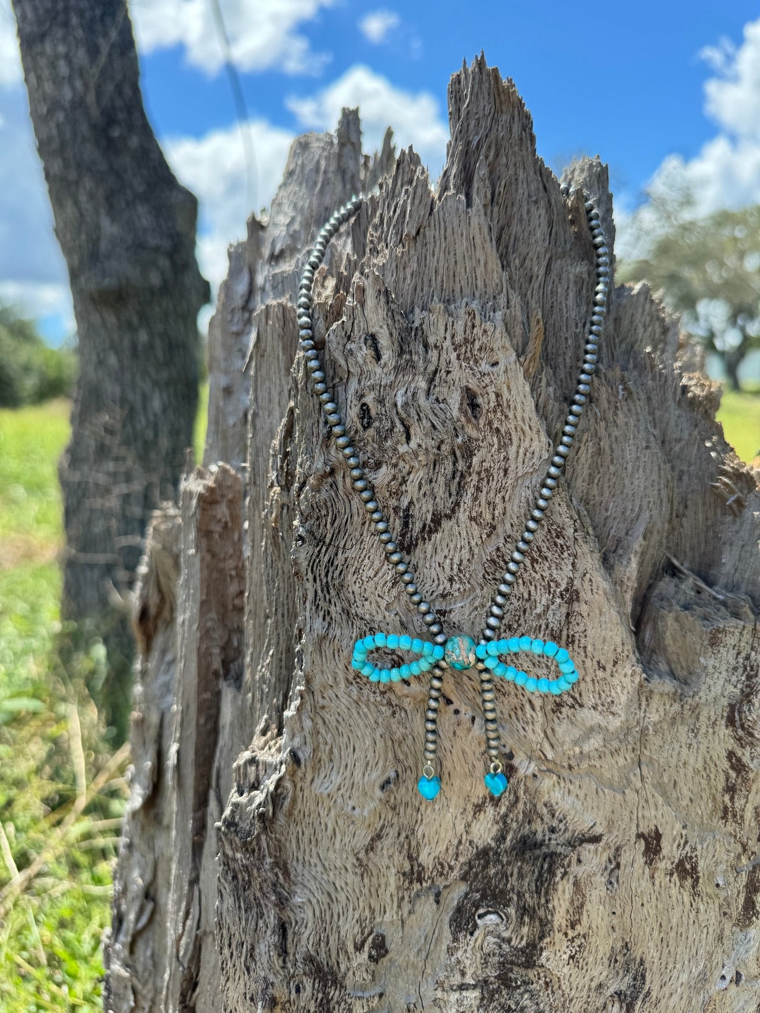 Turquoise Beaded Bow Necklace