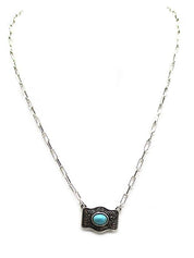 Turquoise Belt Buckle Paperclip Chain Necklace