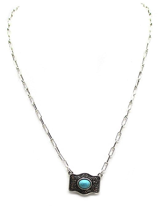 Turquoise Belt Buckle Paperclip Chain Necklace