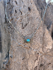Turquoise Belt Buckle Paperclip Chain Necklace
