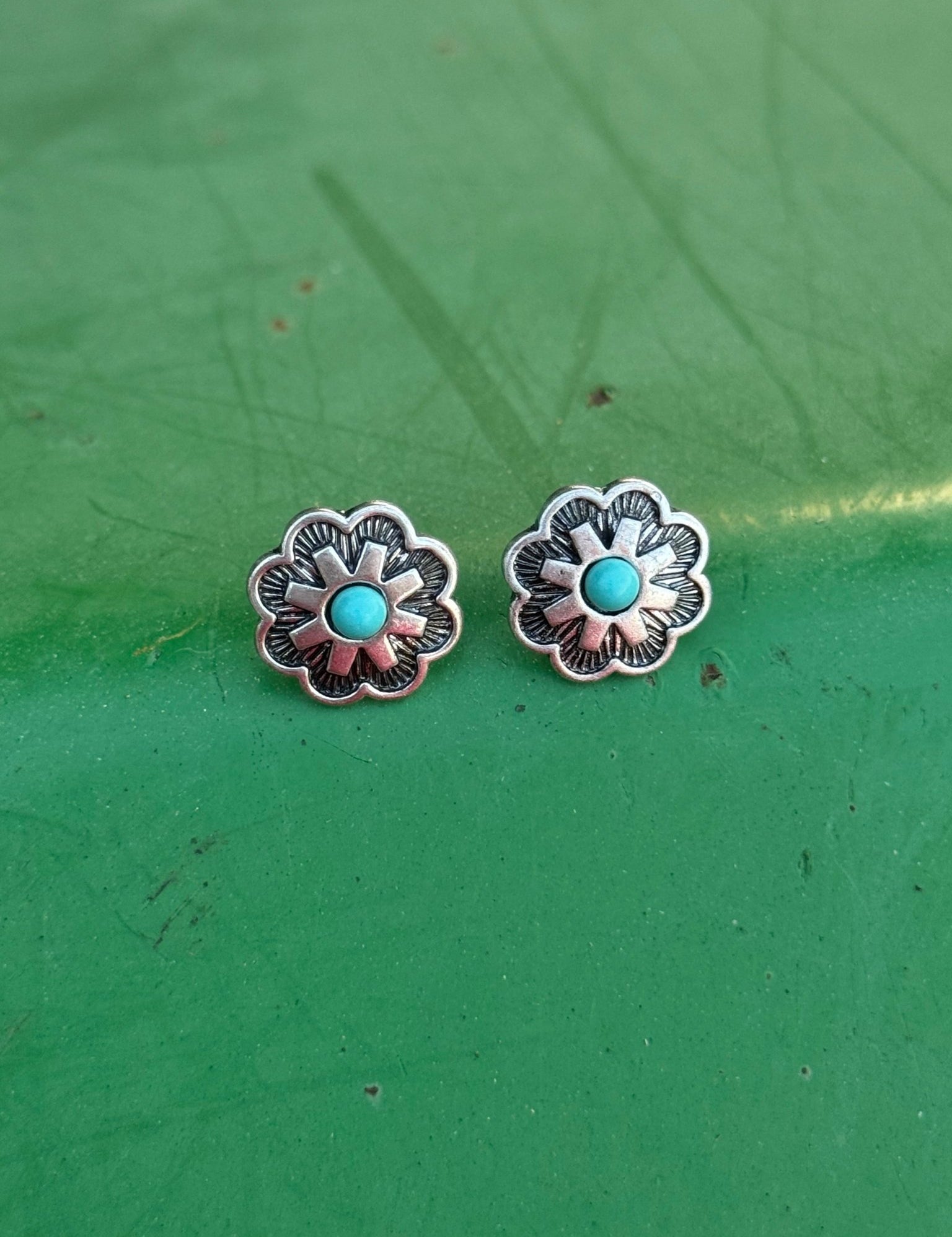 Turquoise Bloom Concho Stud Earrings