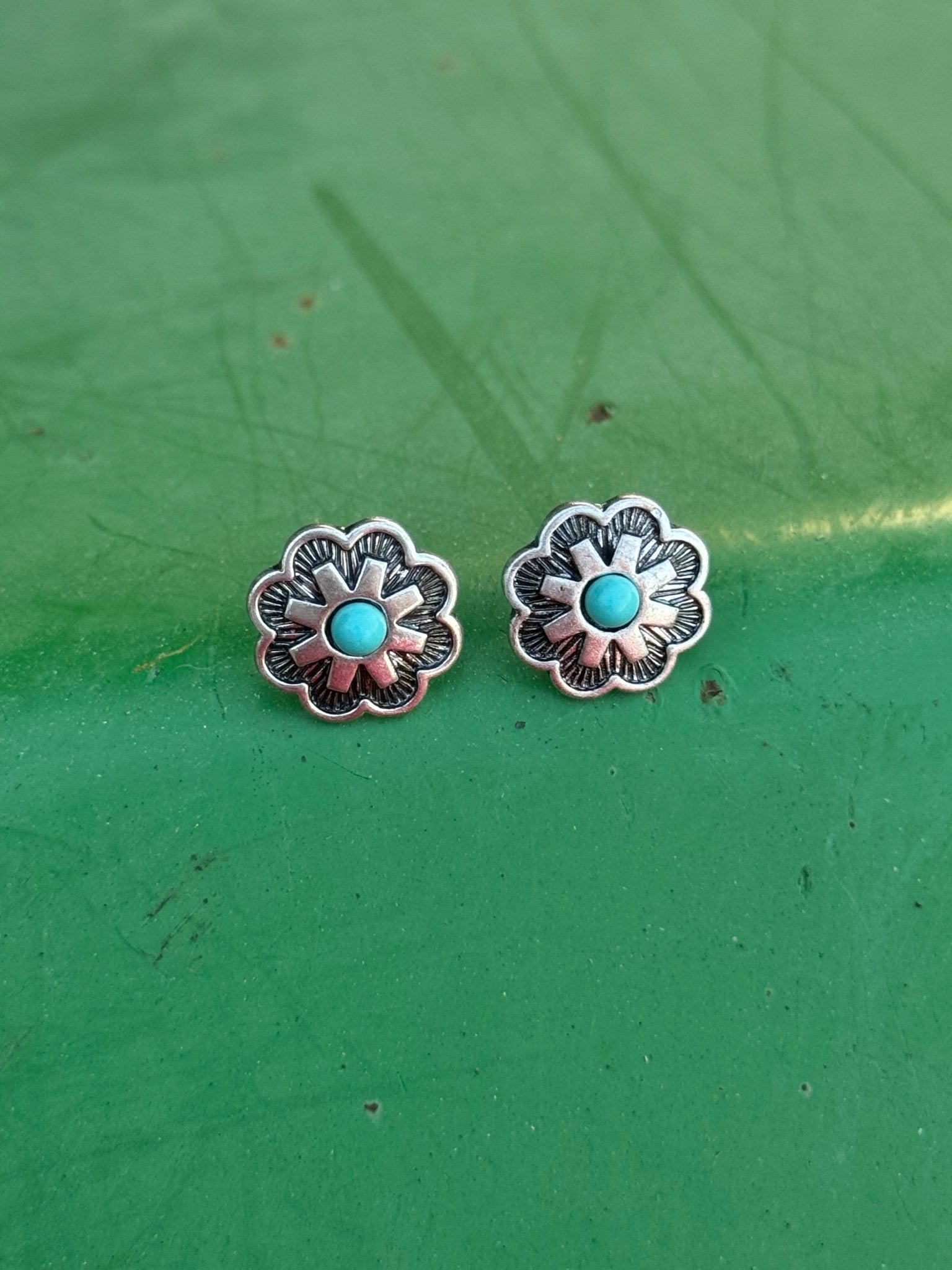 Turquoise Bloom Concho Stud Earrings