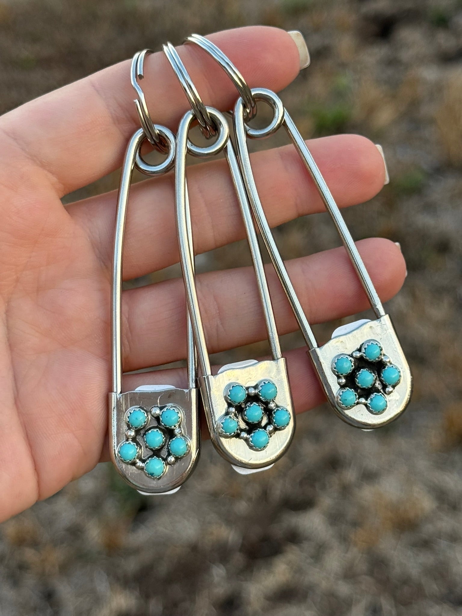 Turquoise Blossom Safety Pin Keychain