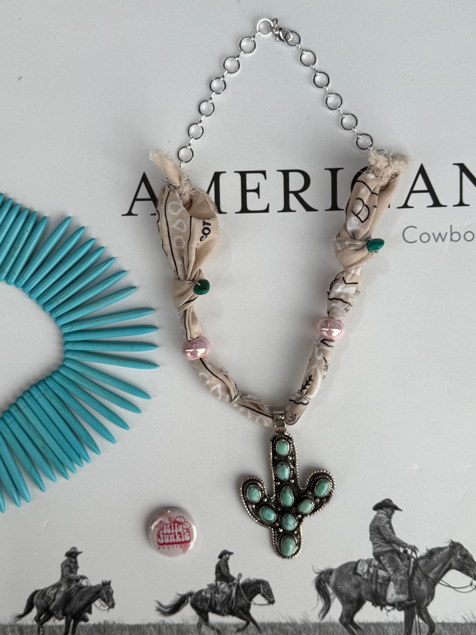 Turquoise Cactus Bandana Necklace