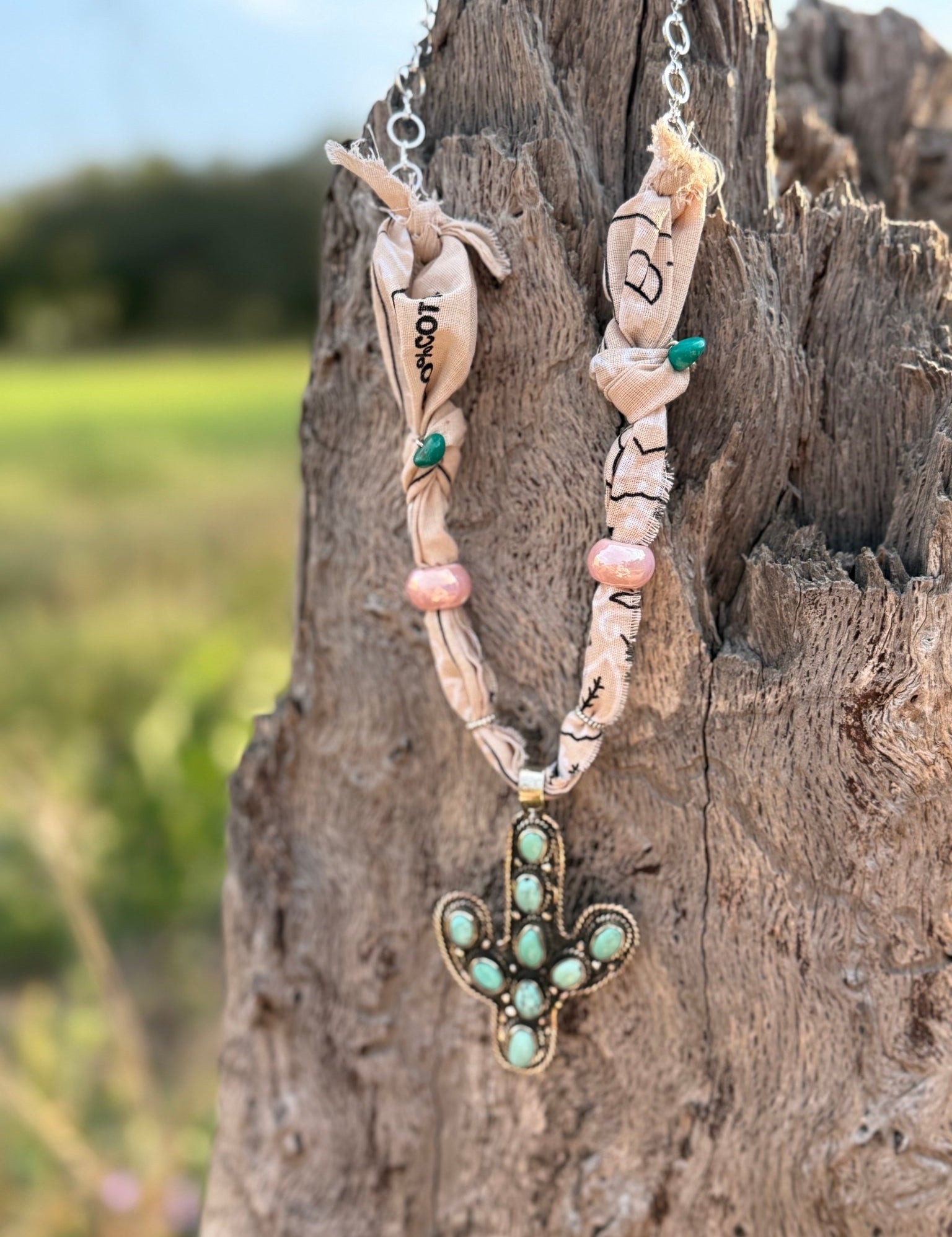 Turquoise Cactus Bandana Necklace