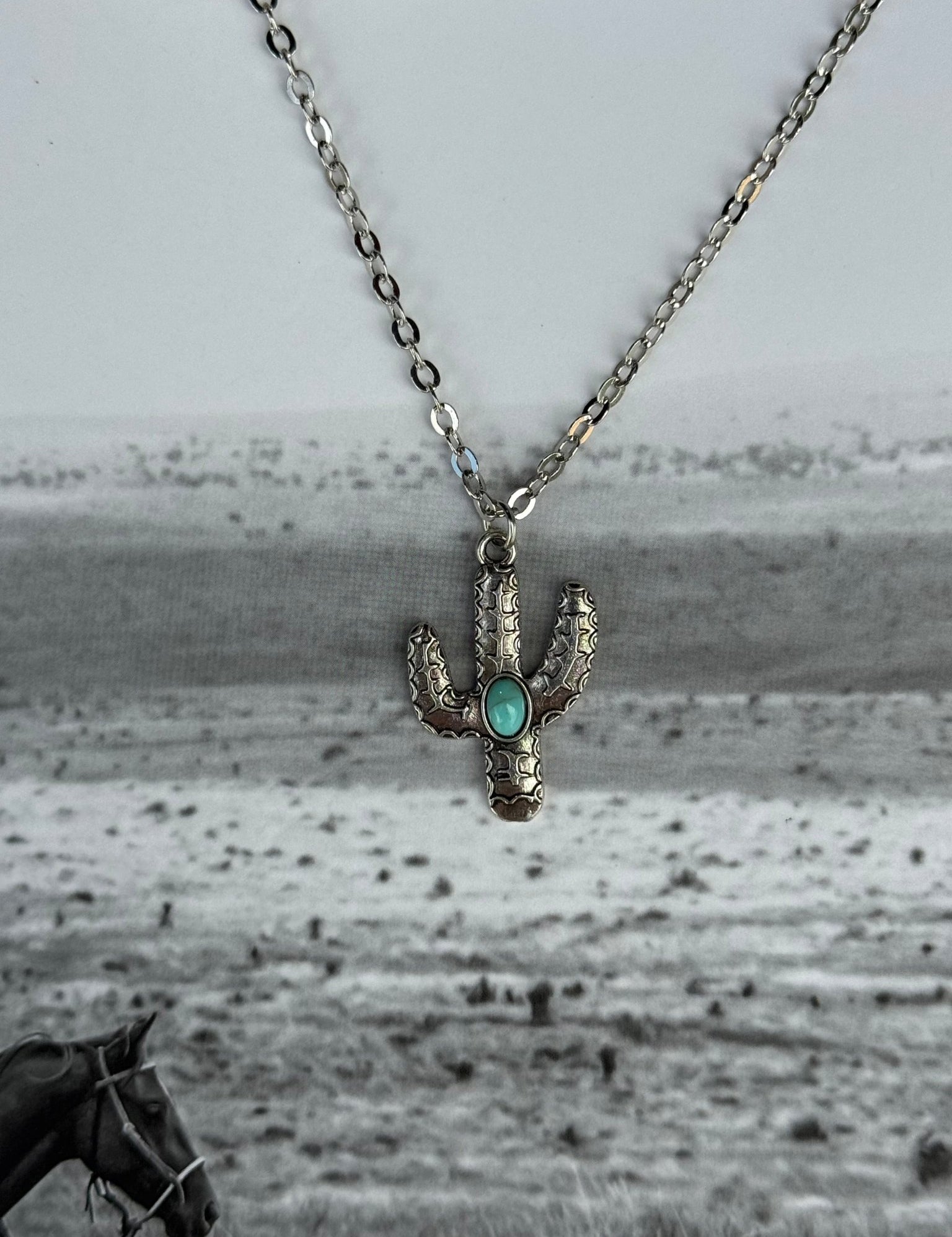 Turquoise Cactus Chain Necklace