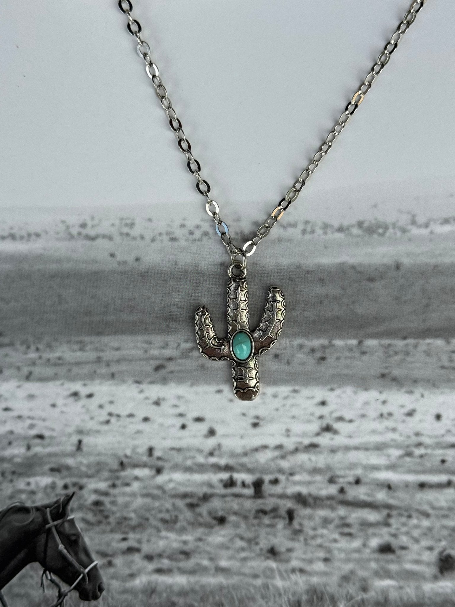 Turquoise Cactus Chain Necklace