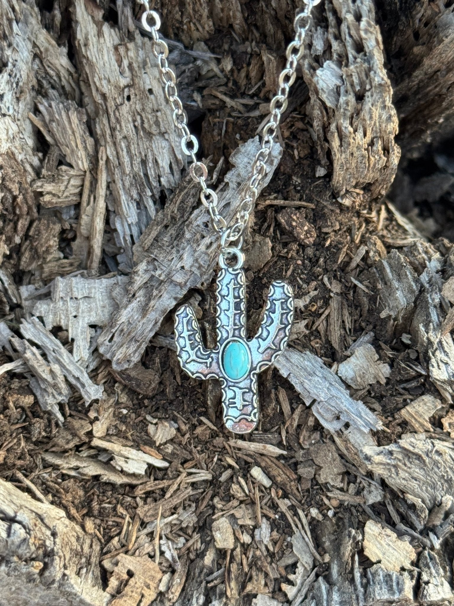 Turquoise Cactus Chain Necklace