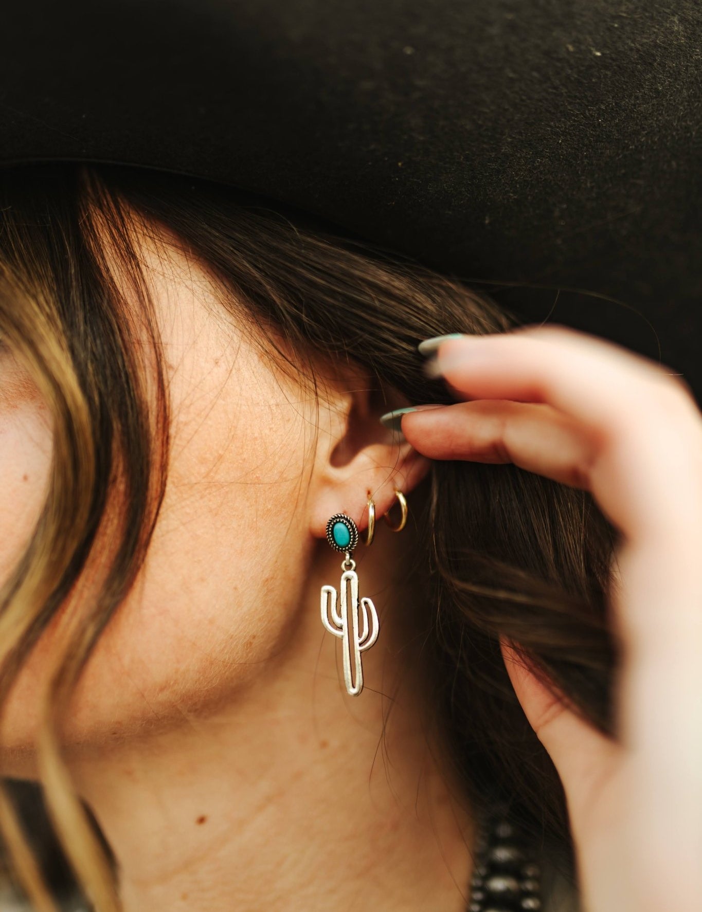 Turquoise Cactus Dangle Earrings