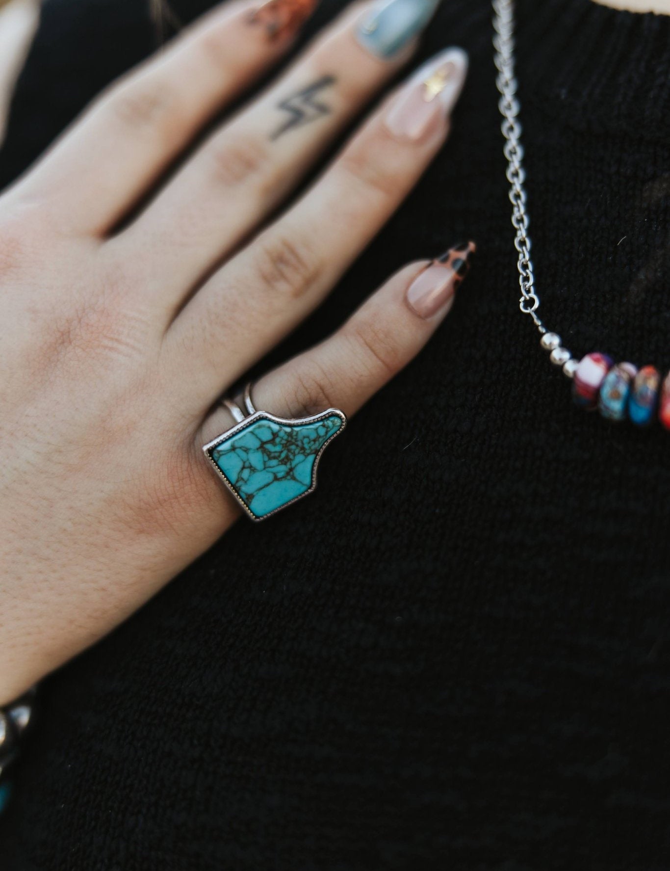 Turquoise Cattle Tag Cuff Ring