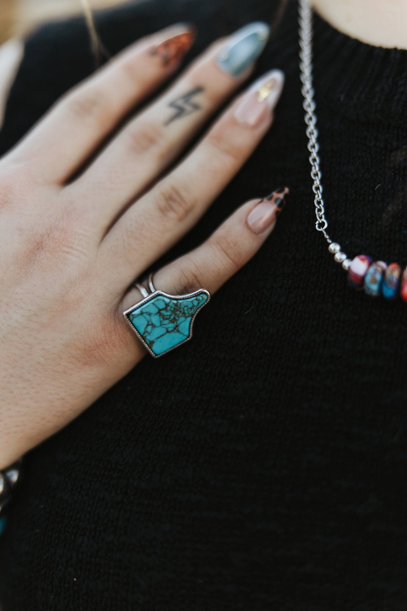 Turquoise Cattle Tag Cuff Ring