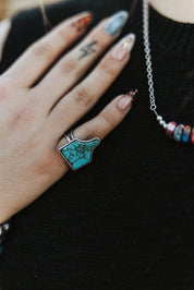 Turquoise Cattle Tag Cuff Ring