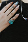 Turquoise Cattle Tag Cuff Ring