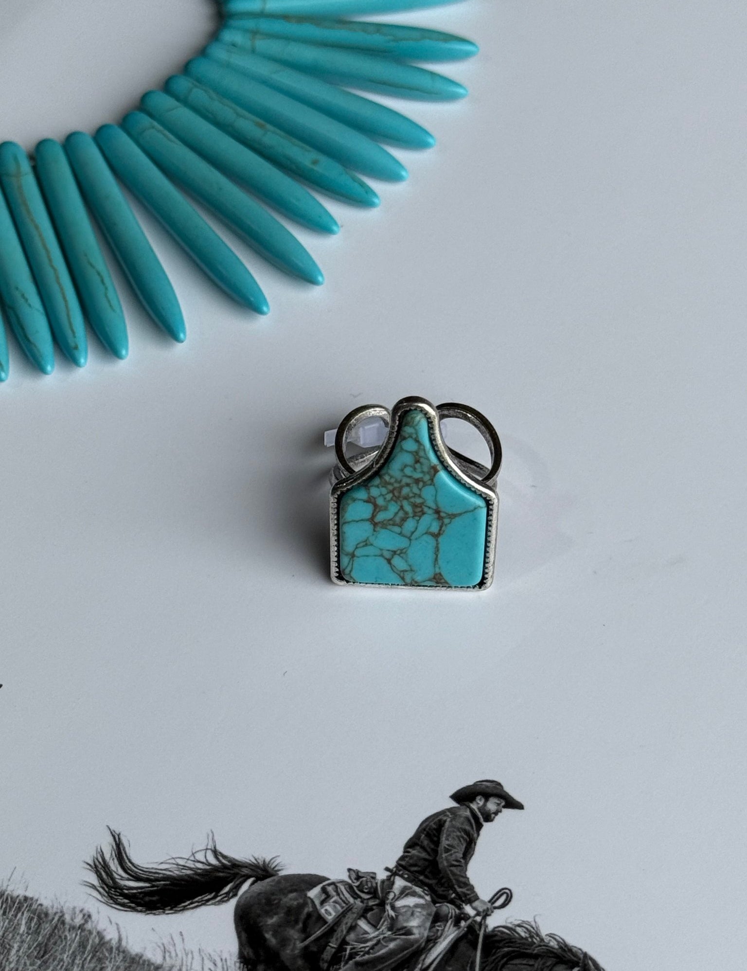 Turquoise Cattle Tag Cuff Ring