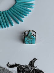 Turquoise Cattle Tag Cuff Ring