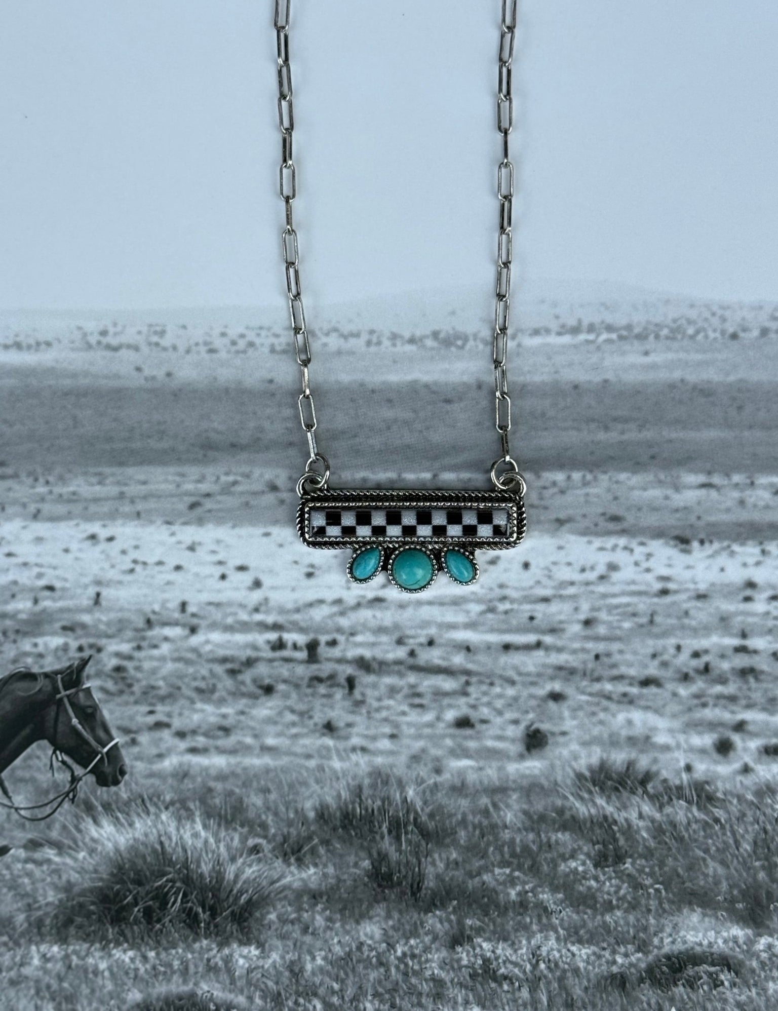 Turquoise Checkered Bar Necklace
