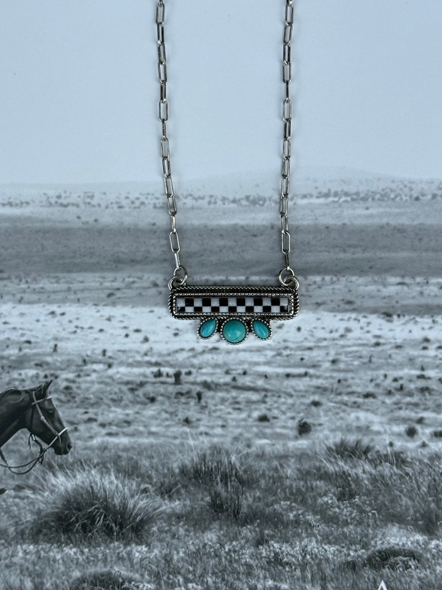Turquoise Checkered Bar Necklace