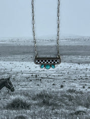 Turquoise Checkered Bar Necklace