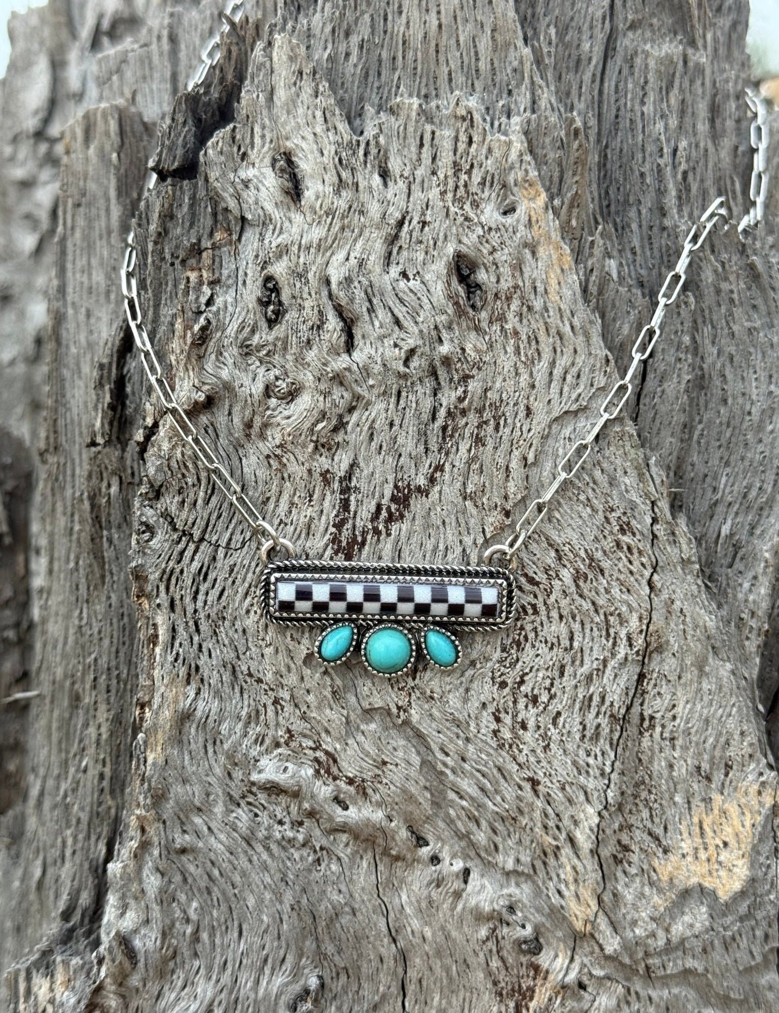 Turquoise Checkered Bar Necklace