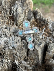 Turquoise Cluster Cross Stretch Ring