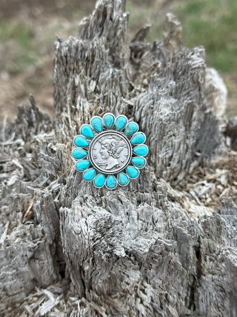 Turquoise Cluster Liberty Coin Cuff Ring