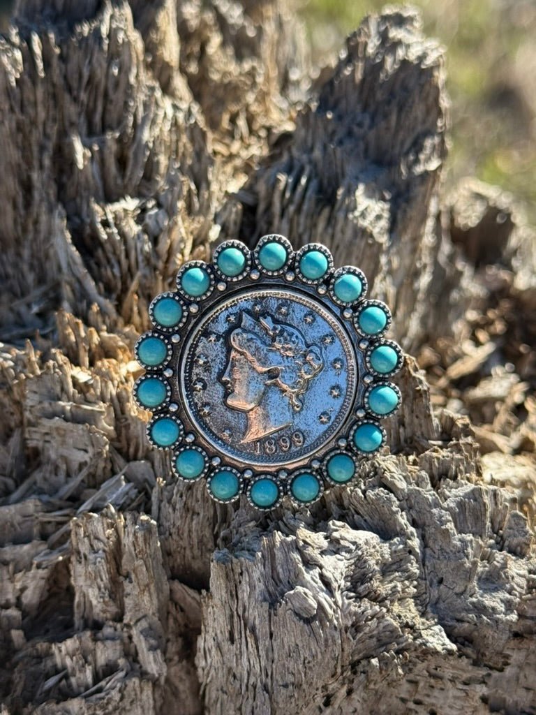Turquoise Cluster Liberty Coin Cuff Ring
