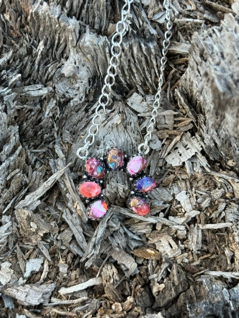 Turquoise Cluster Squash Chain NecklaceOrange Dahlia