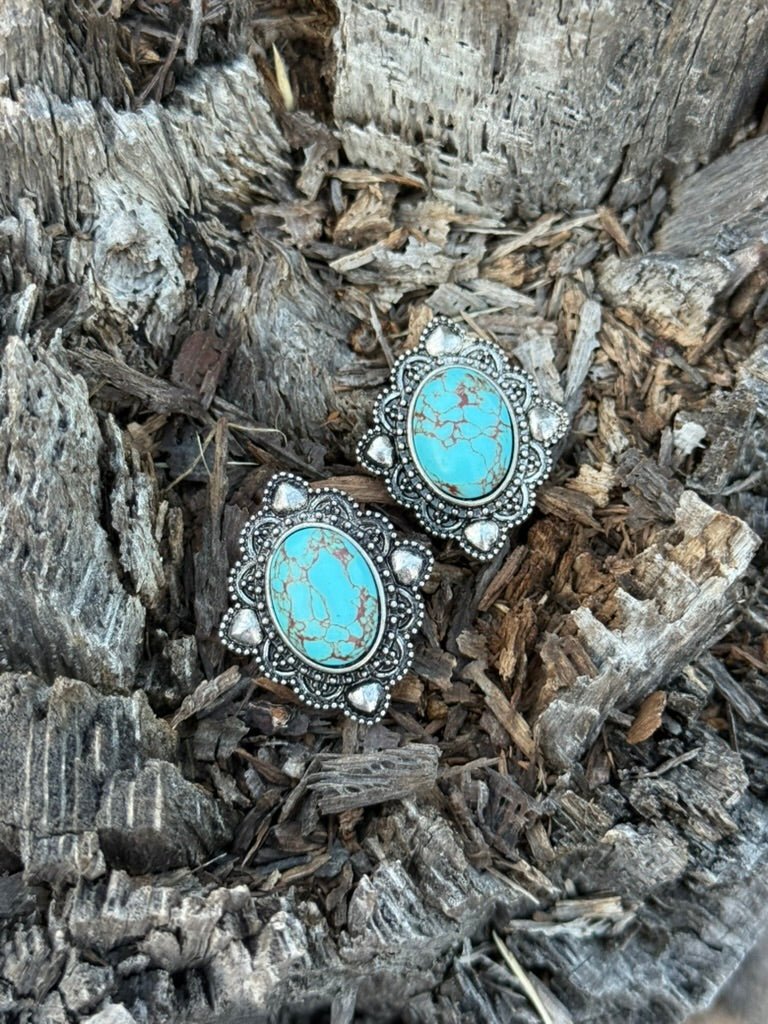 Turquoise Concho Stud Earrings