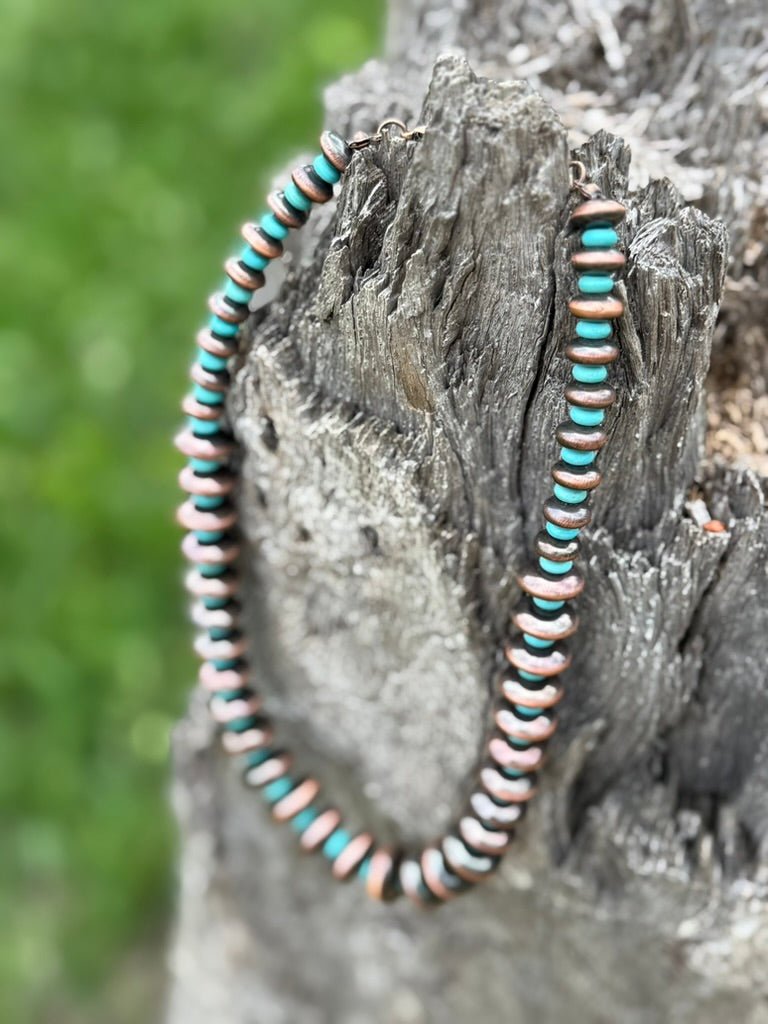 Turquoise Copper Disc Beaded Choker Necklace