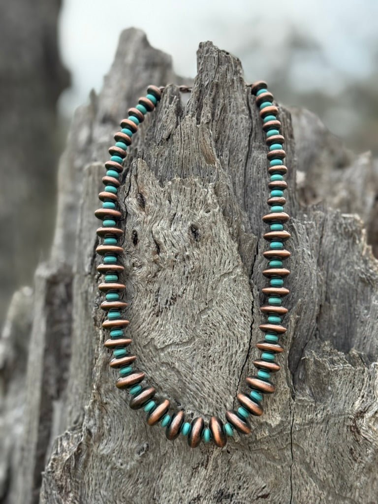 Turquoise Copper Disc Beaded Choker Necklace