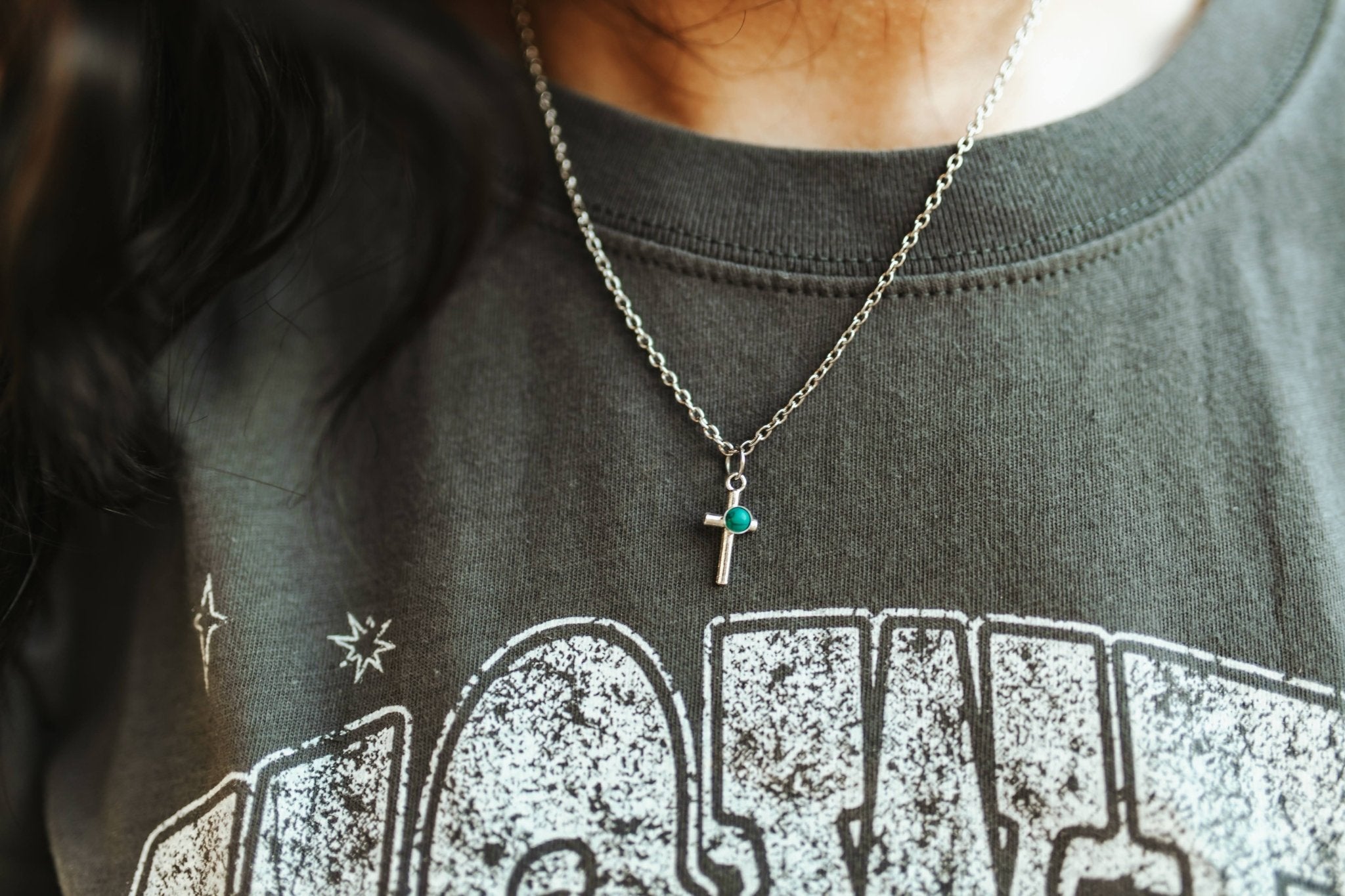 Turquoise Cross Charm Necklace