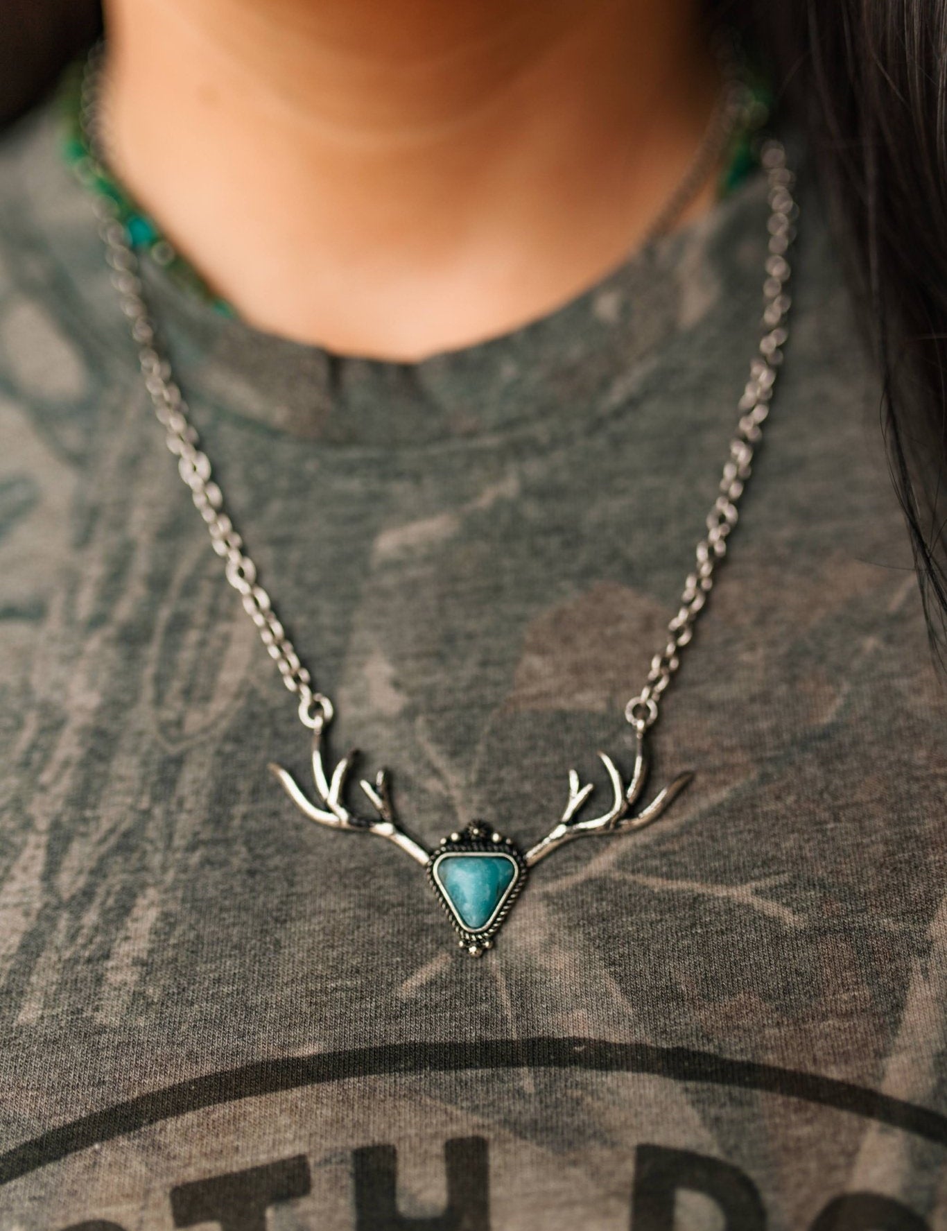 Turquoise Deer Antler Necklace