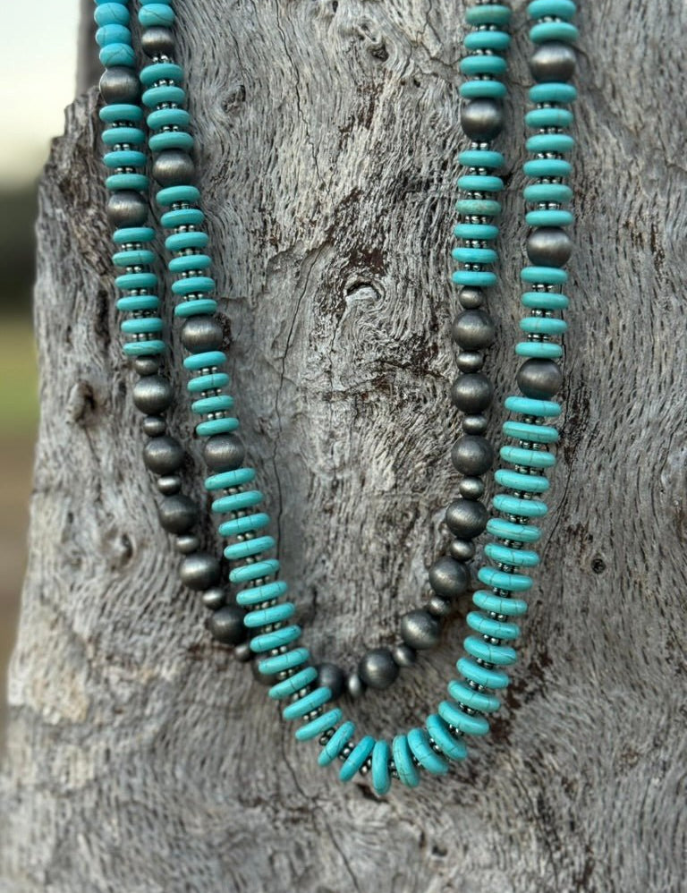 Turquoise Desert Layered Pearl Necklace