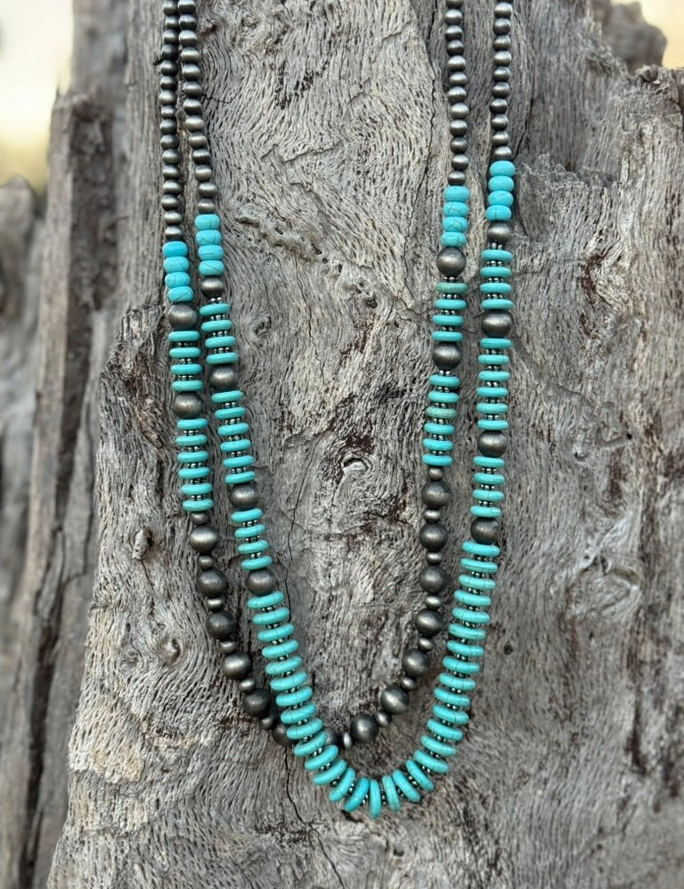 Turquoise Desert Layered Pearl Necklace