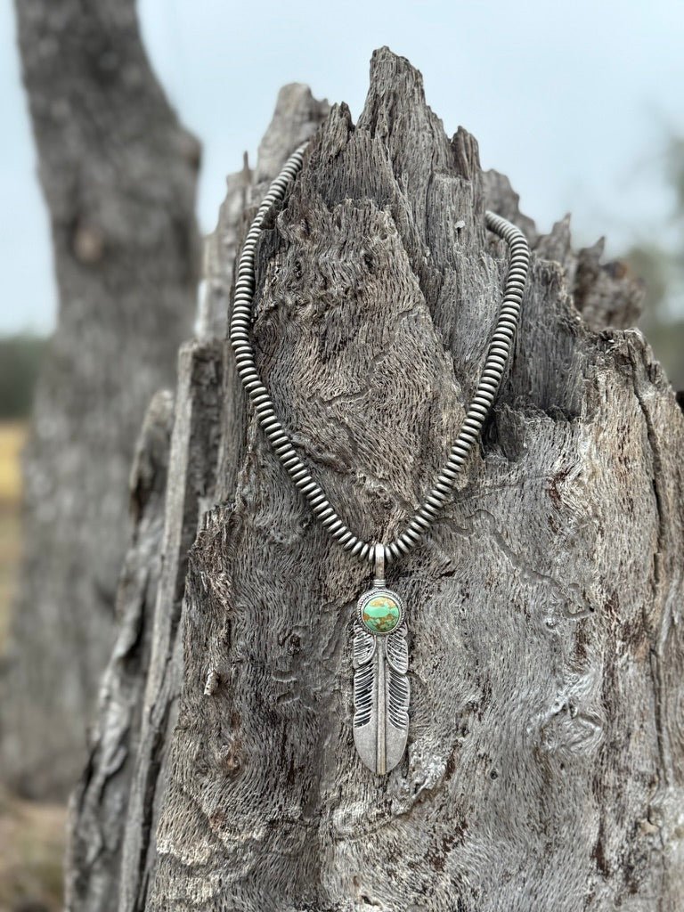 Turquoise Feather Beaded Necklace