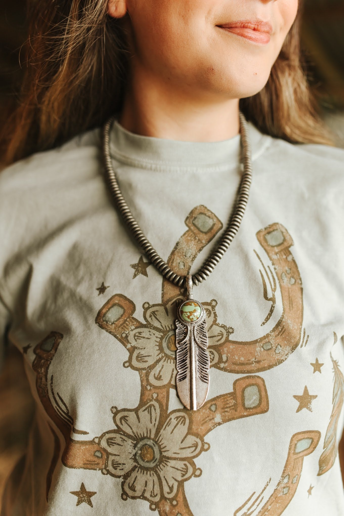 Turquoise Feather Beaded Necklace