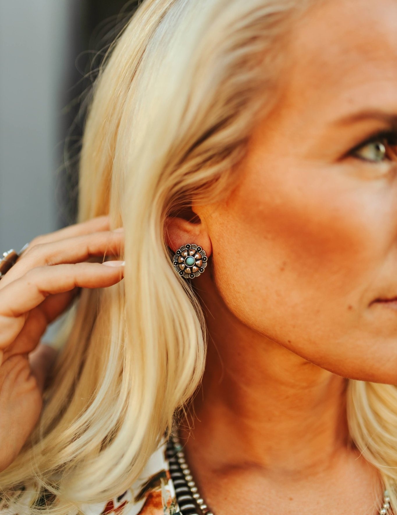 Turquoise Floral Concho Studs