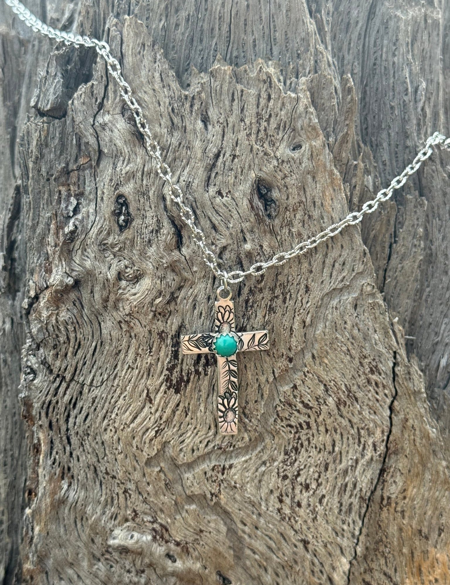 Turquoise Floral Cross Chain Necklace