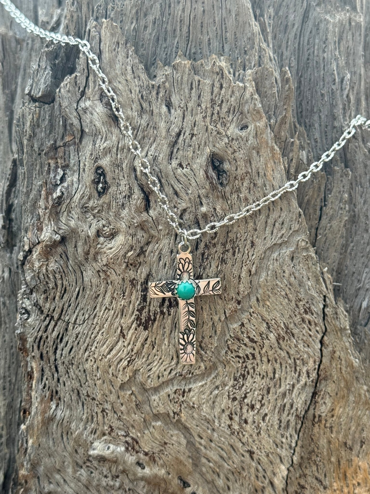 Turquoise Floral Cross Chain Necklace