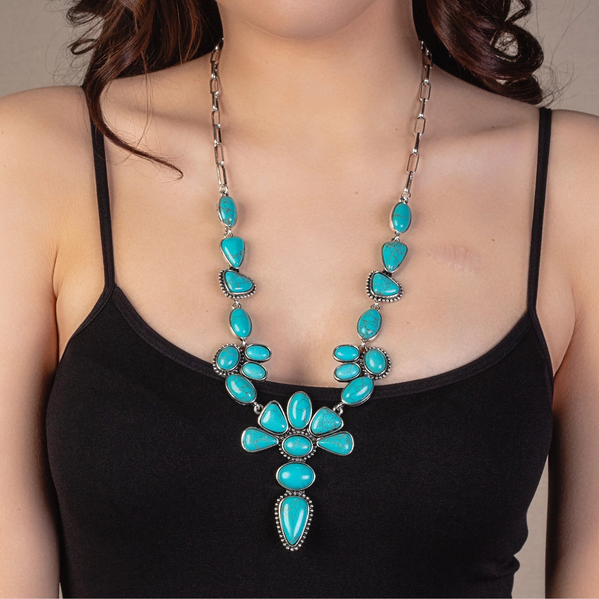 Turquoise Floral Drop Necklace